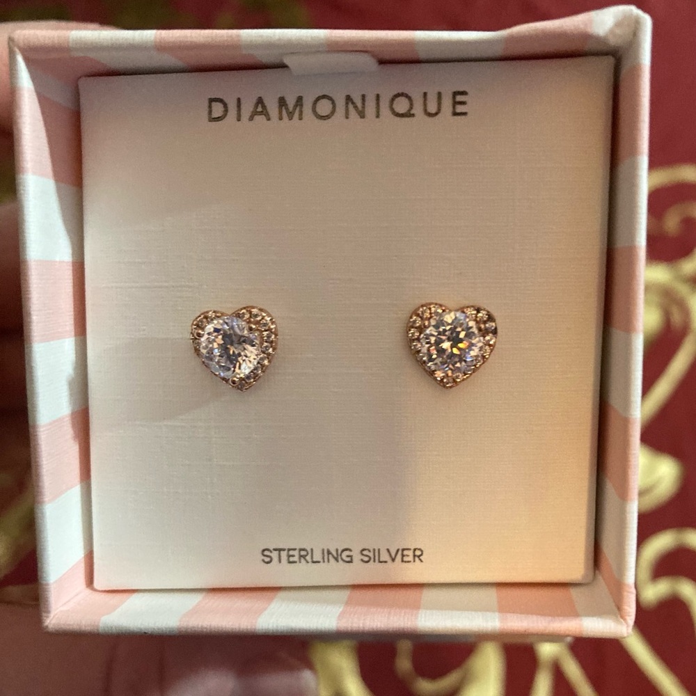 Diamonique rose gold heart shaped earrings